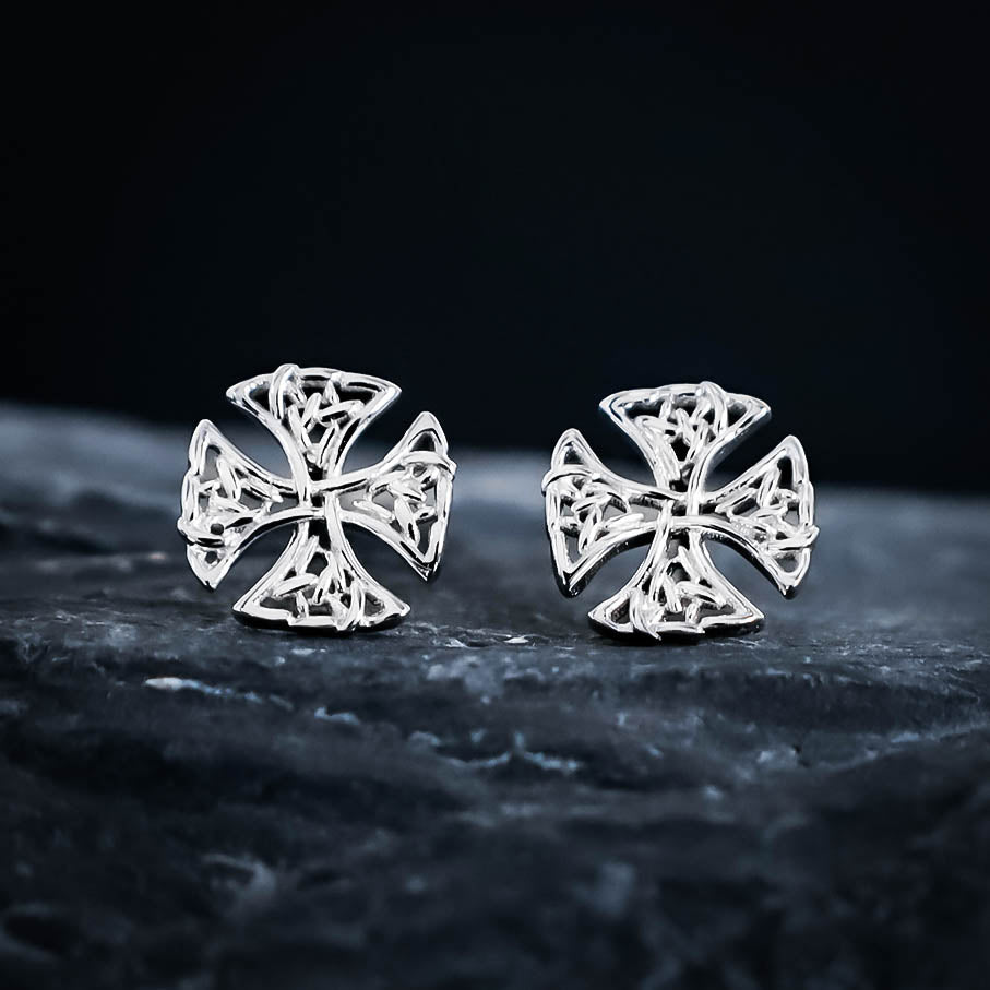 Celtic Cross Stud Earrings - Sterling Silver