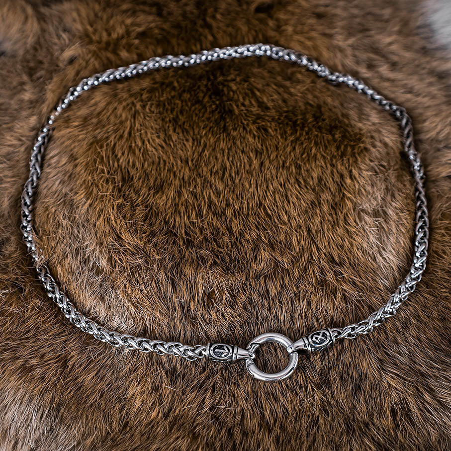 Simple Runed Necklace with O-Ring Clip - Stainless Steel