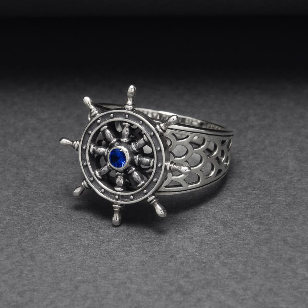 Handcrafted Lavish Ship's Wheel Ring - Sterling Silver