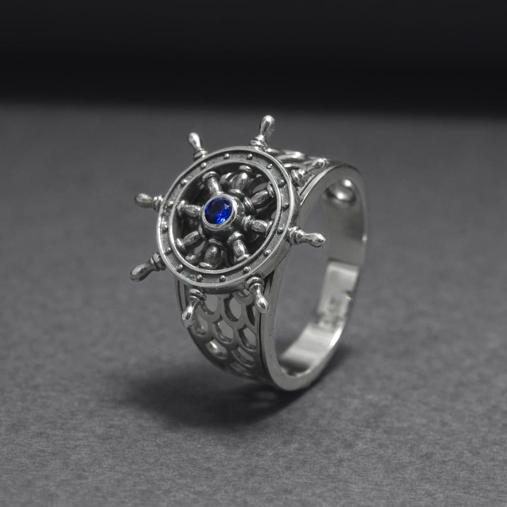 Handcrafted Lavish Ship's Wheel Ring - Sterling Silver