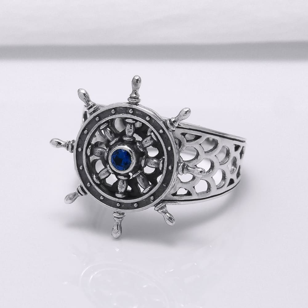 Handcrafted Lavish Ship's Wheel Ring - Sterling Silver