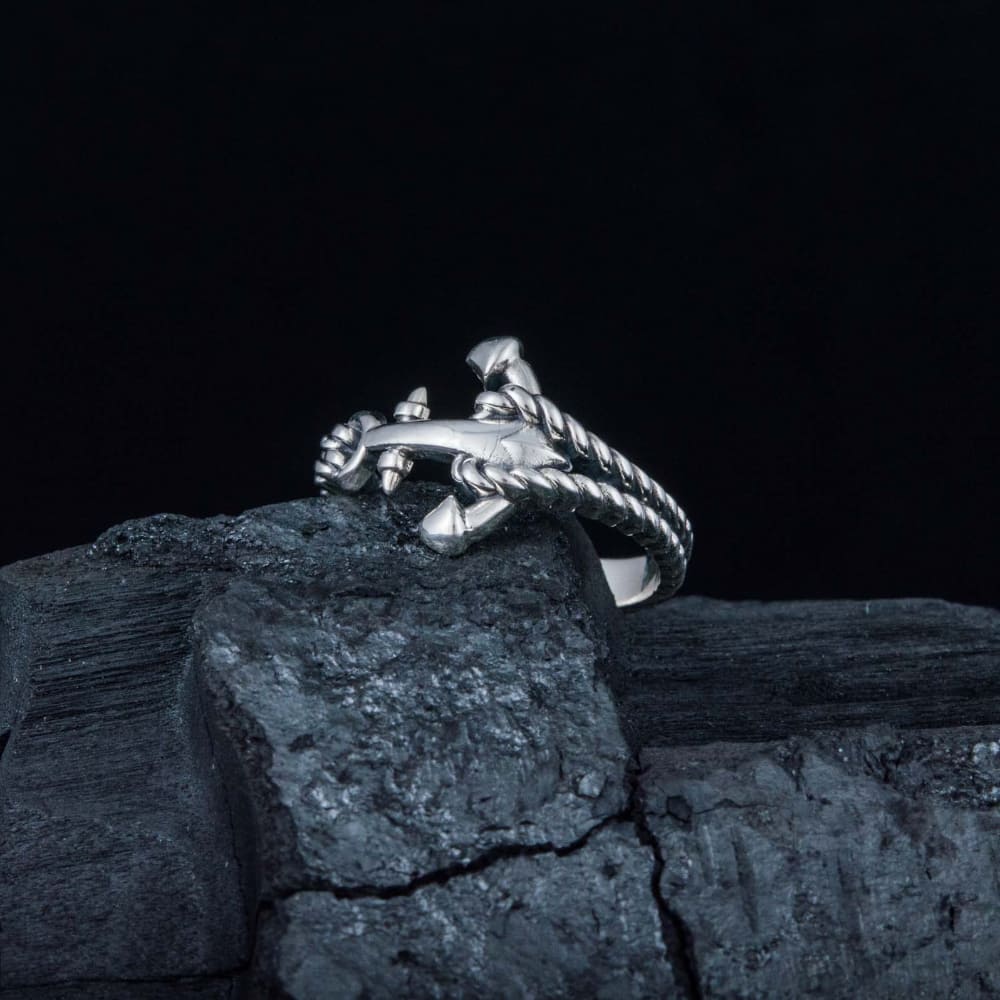 Handcrafted Naval Rope and Anchor Ring - Sterling Silver