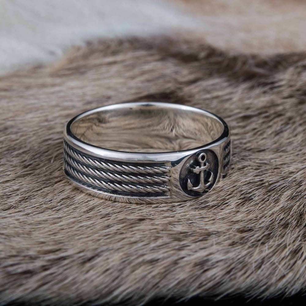 Handcrafted Anchor Crest Ring - Sterling Silver