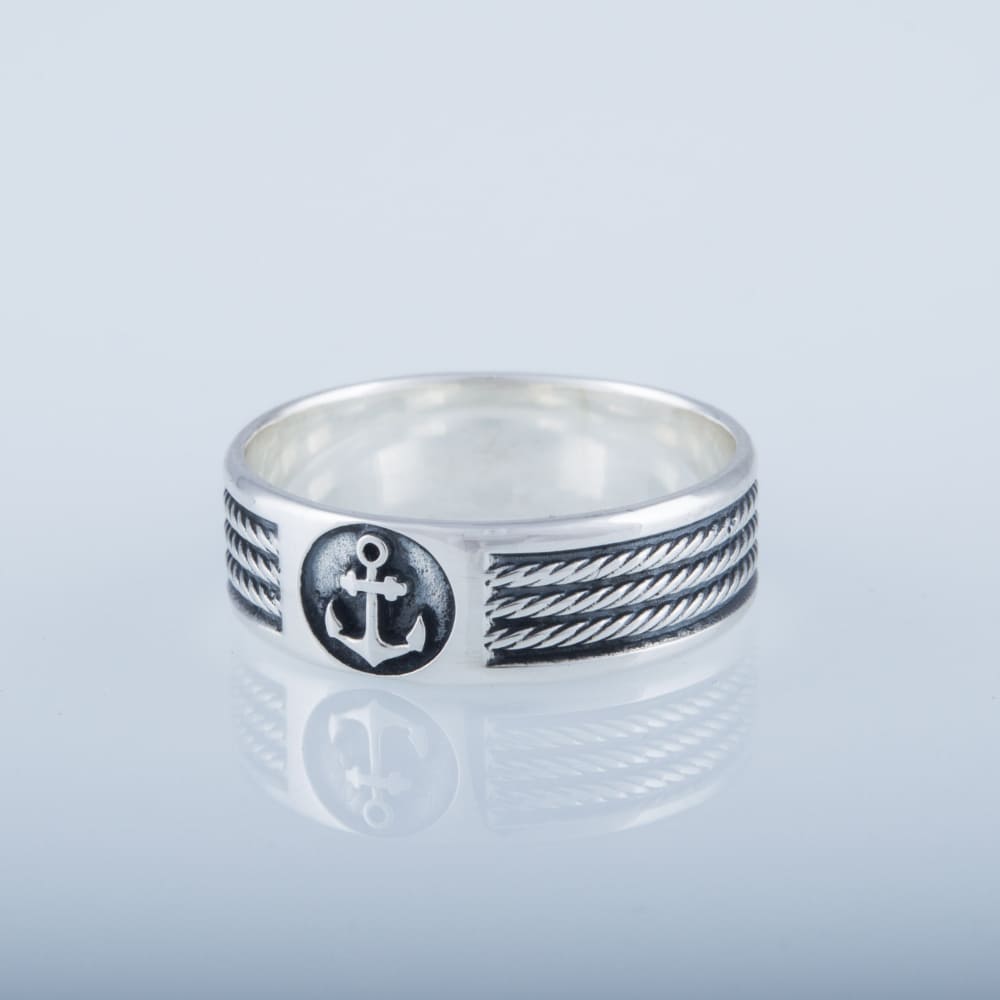 Handcrafted Anchor Crest Ring - Sterling Silver