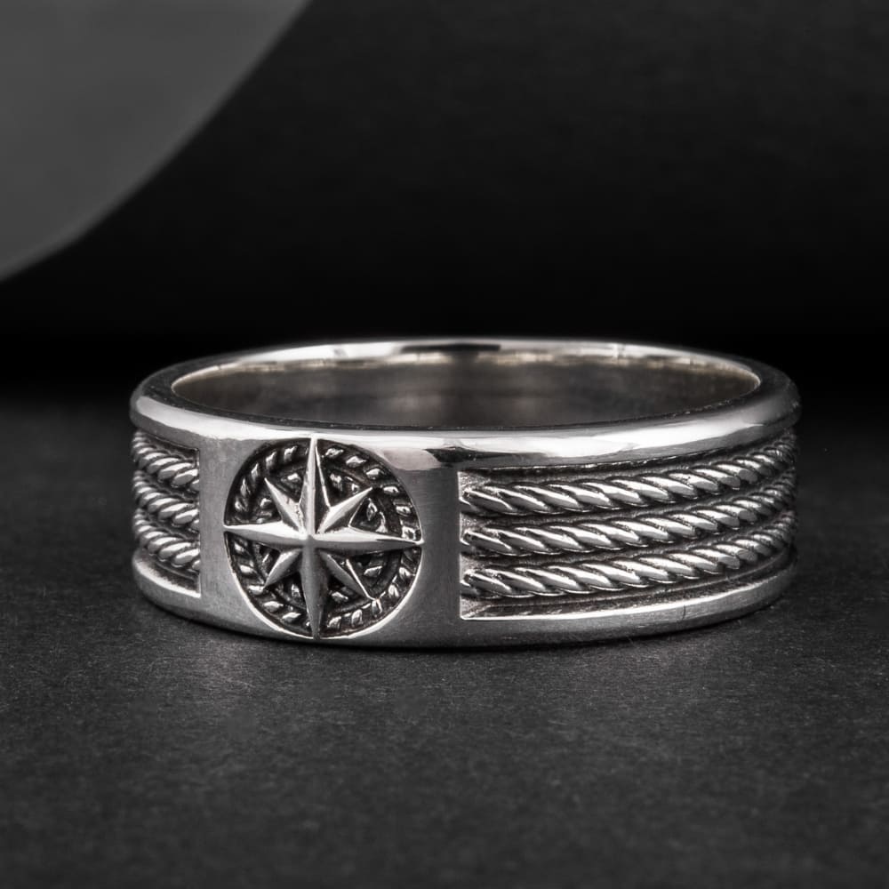 Handcrafted Compass Star Ring - Sterling Silver