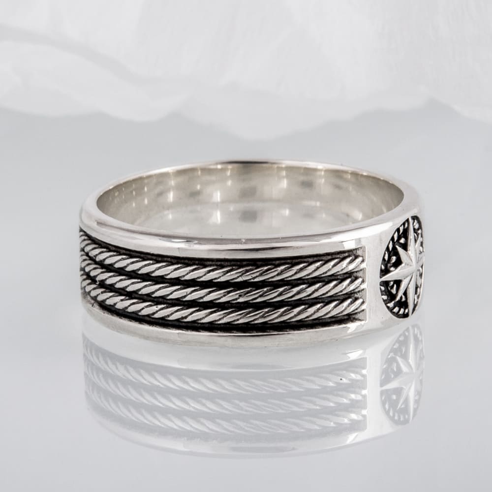 Handcrafted Compass Star Ring - Sterling Silver