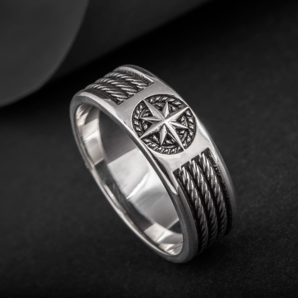 Handcrafted Compass Star Ring - Sterling Silver