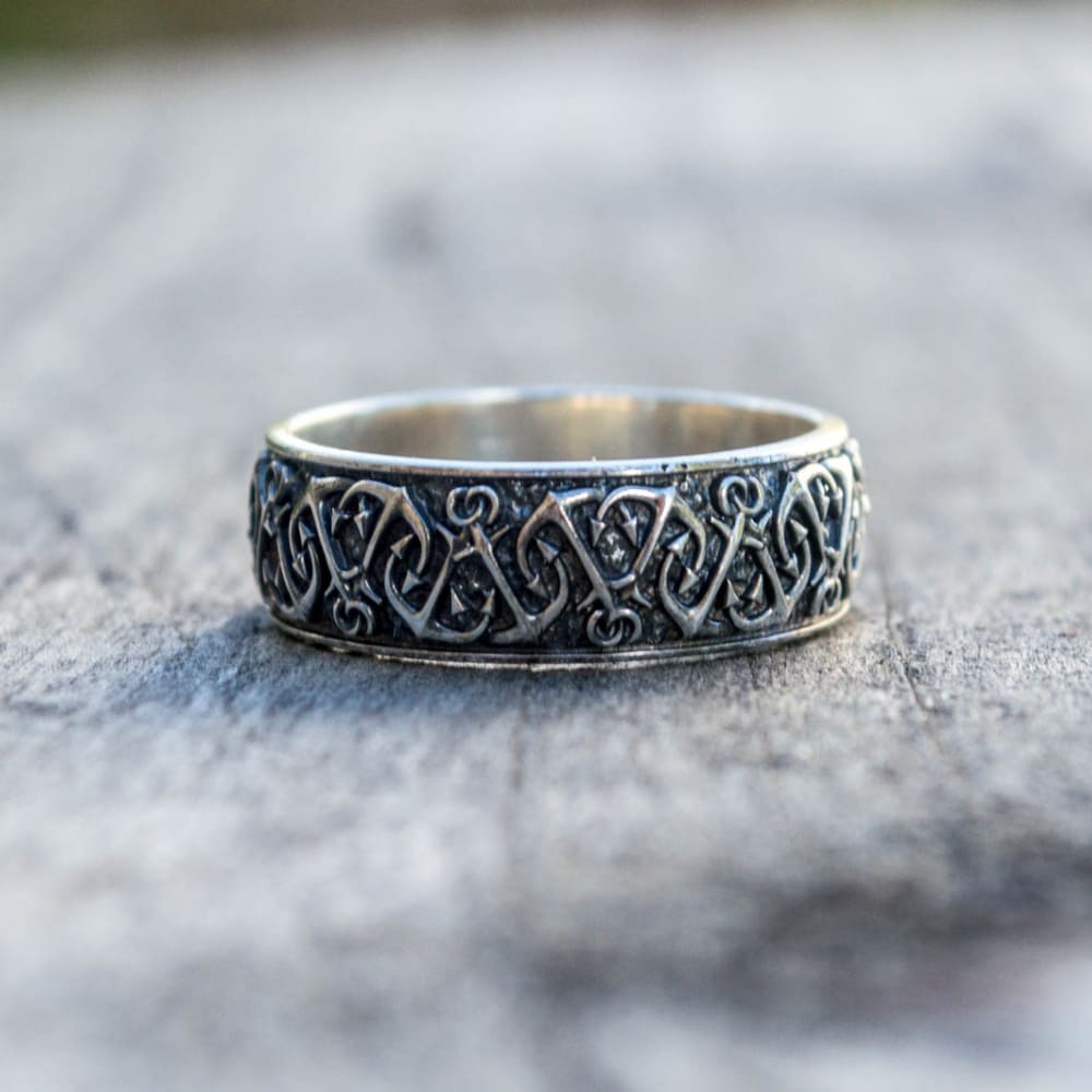 Handcrafted Anchor Pattern Ring - Sterling Silver