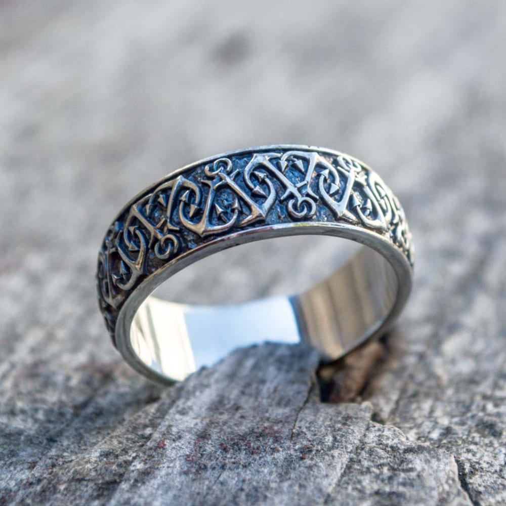 Handcrafted Anchor Pattern Ring - Sterling Silver