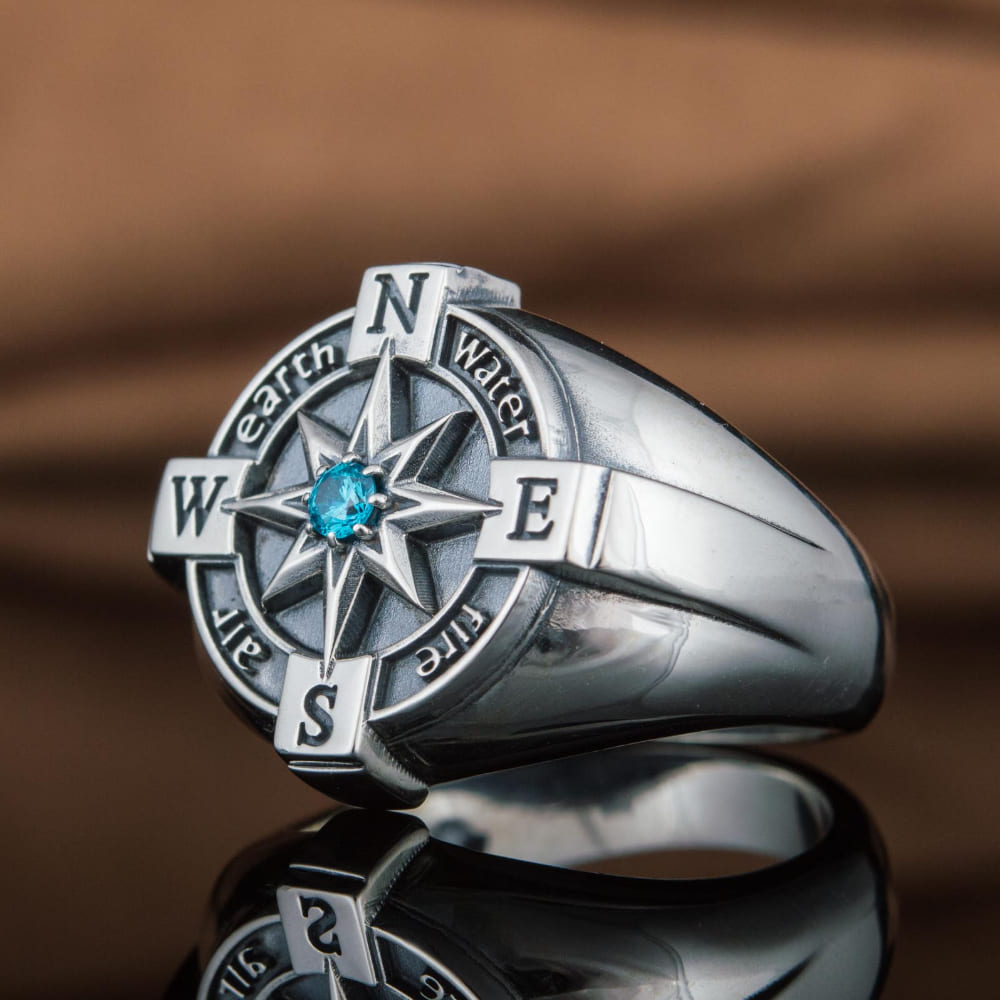 Handcrafted Elemental Compass Ring Sterling Silver