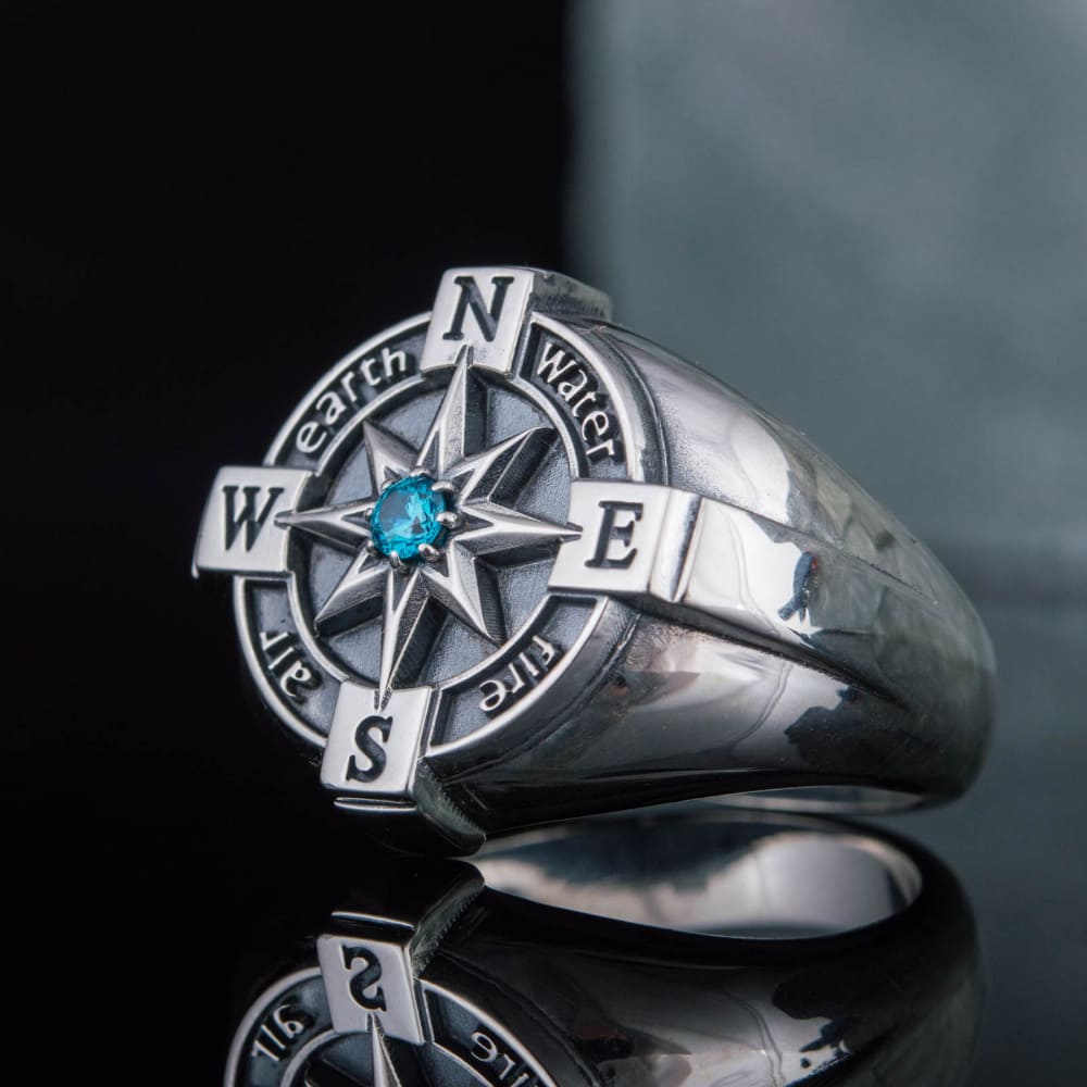 Handcrafted Elemental Compass Ring - Sterling Silver