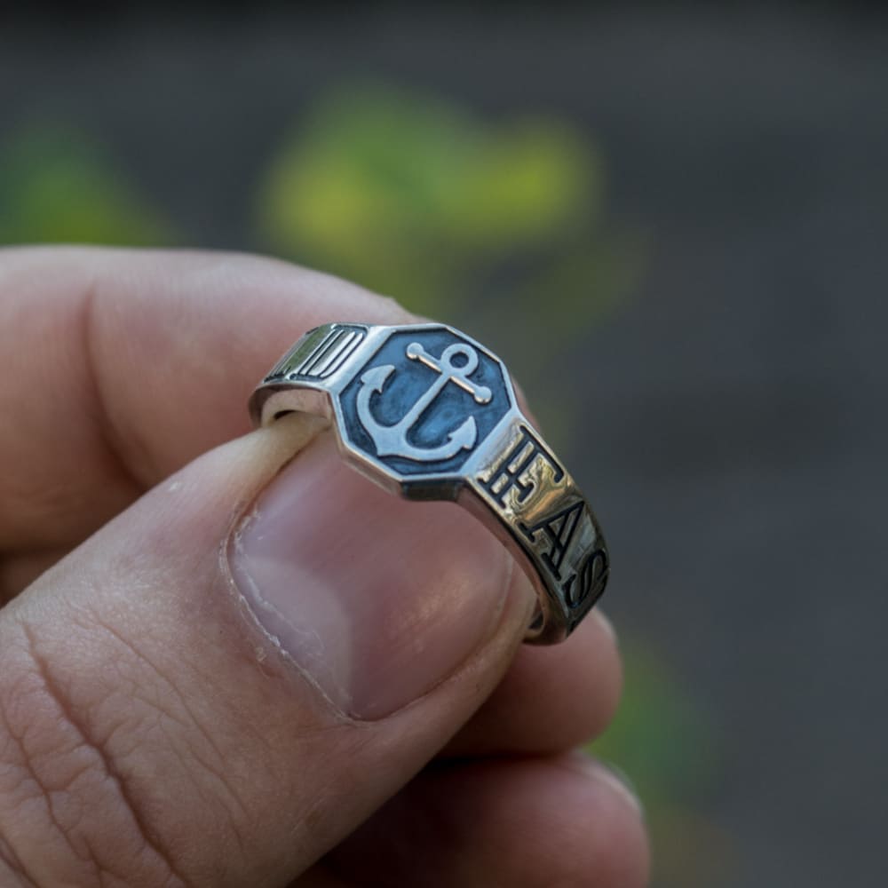 Handcrafted Hold Fast Anchor Ring - Sterling Silver