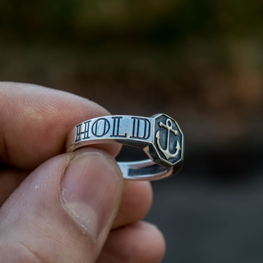 Handcrafted Hold Fast Anchor Ring - Sterling Silver