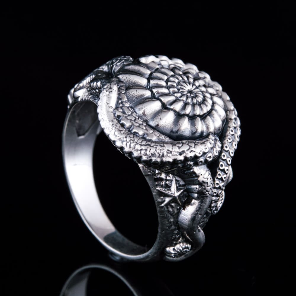 Handcrafted Deep Sea Nautilus Ring - Sterling Silver