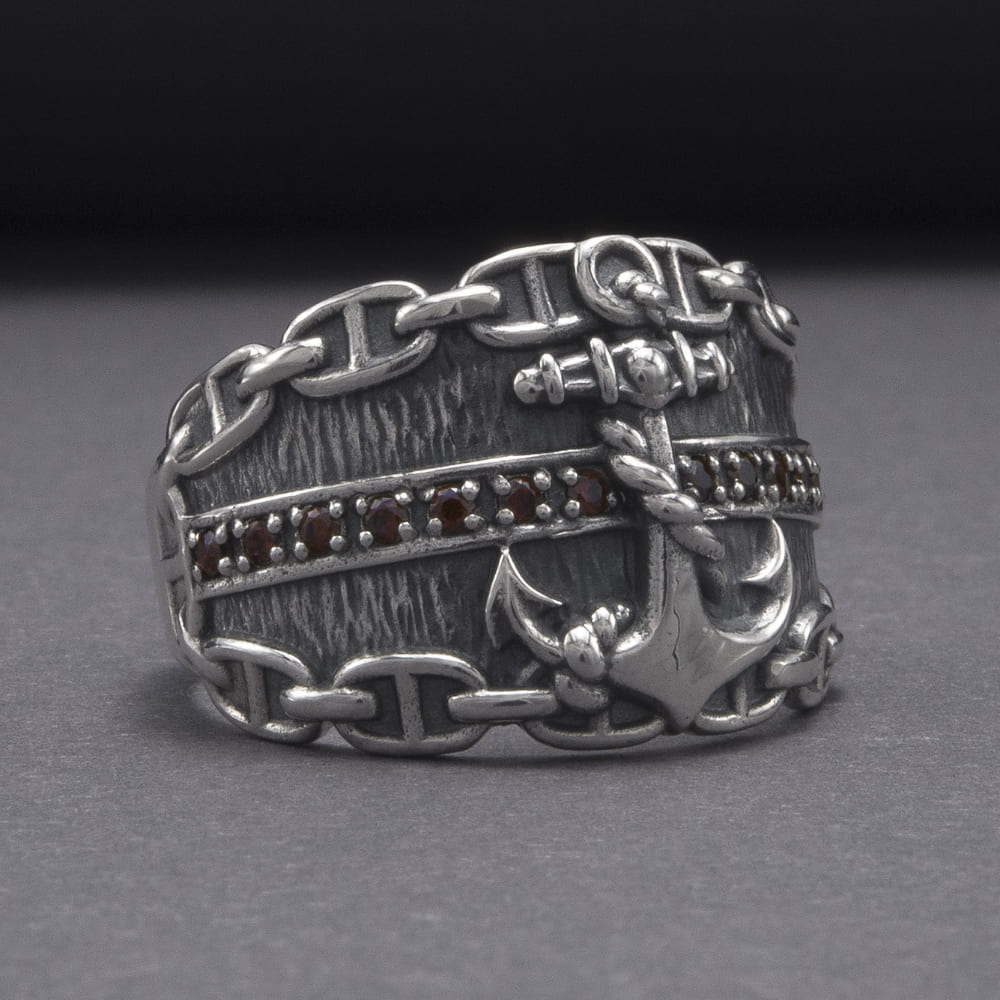 Handcrafted Lavish Anchor and Chain Ring - Sterling Silver