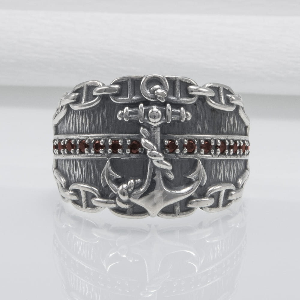 Handcrafted Lavish Anchor and Chain Ring - Sterling Silver