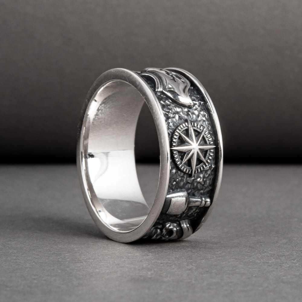 Handcrafted Pirate-Inspired Nautical Ring - Sterling Silver