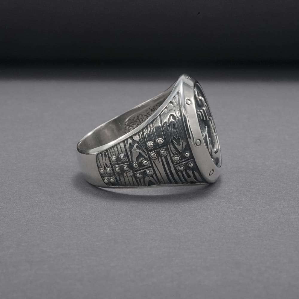Handcrafted Anchor Crest Signet Ring - Sterling Silver