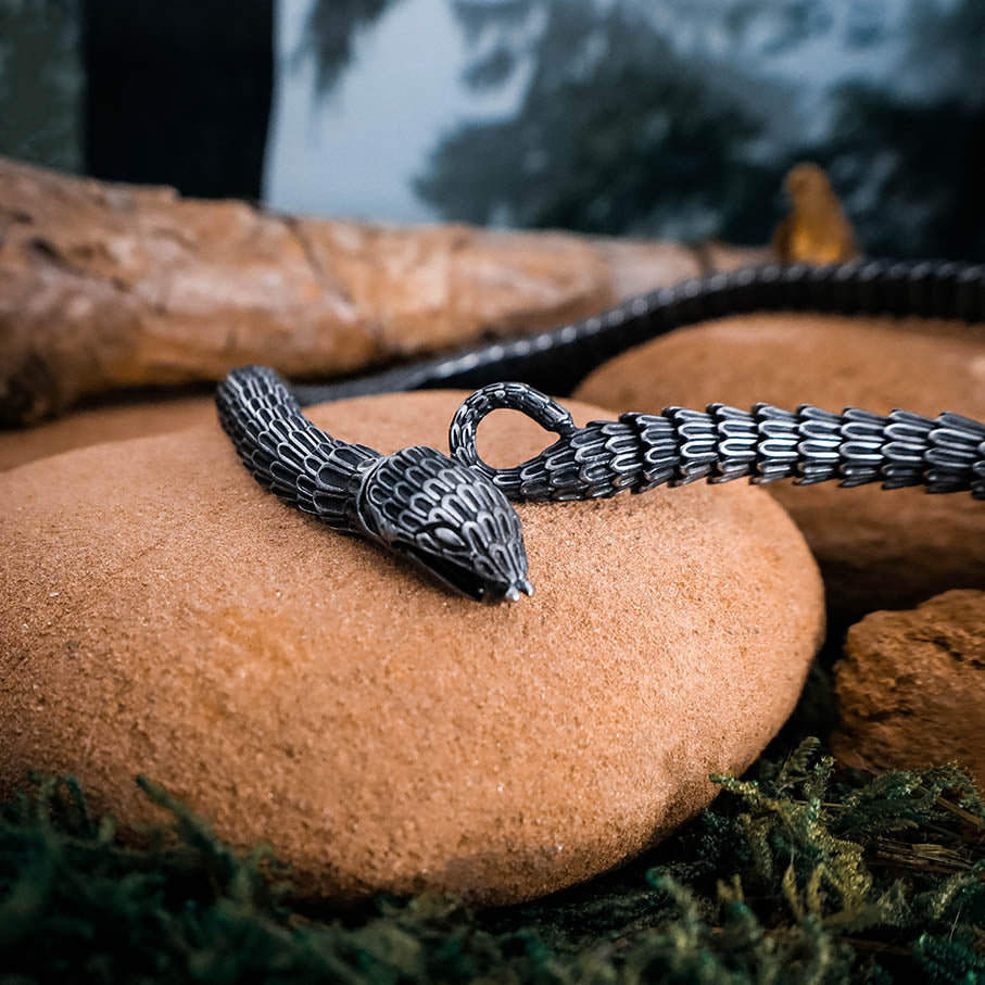 Rustic Jormungandr Serpent Necklace - Stainless Steel