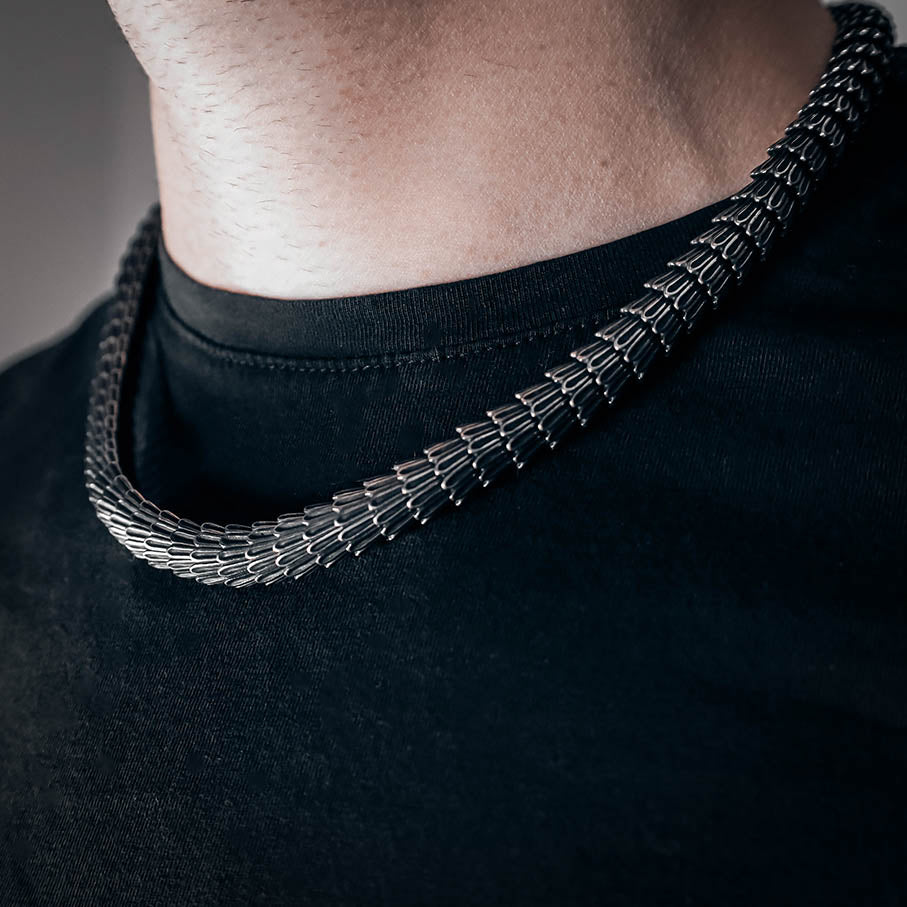 Rustic Jormungandr Serpent Necklace - Stainless Steel