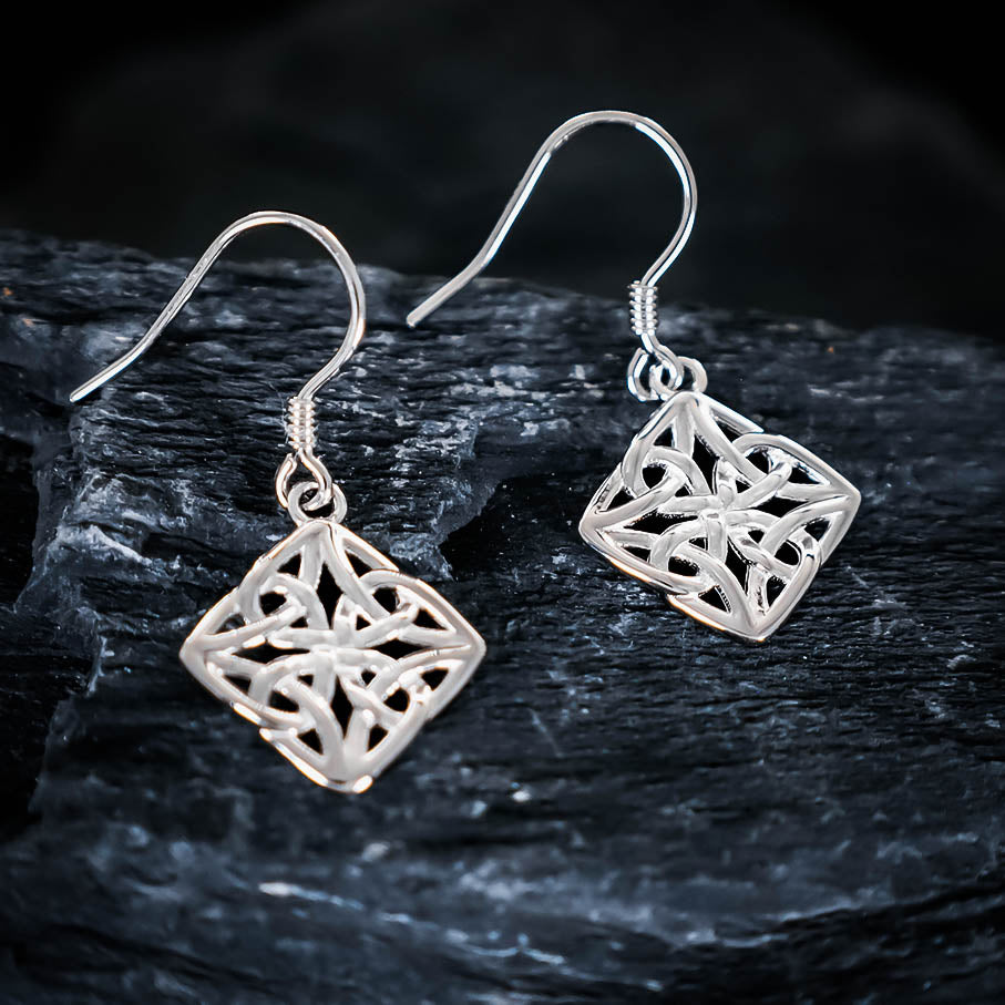 Celtic Intricate Knot Drop Earrings - Sterling Silver