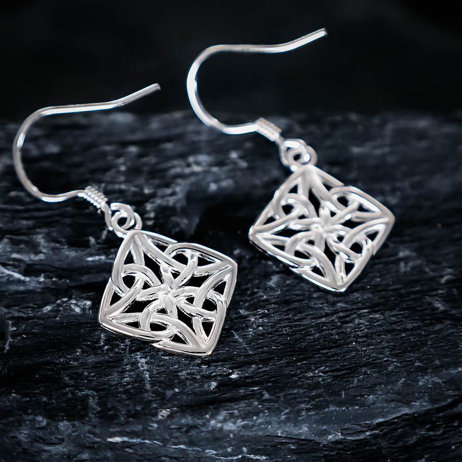Celtic Intricate Knot Drop Earrings - Sterling Silver