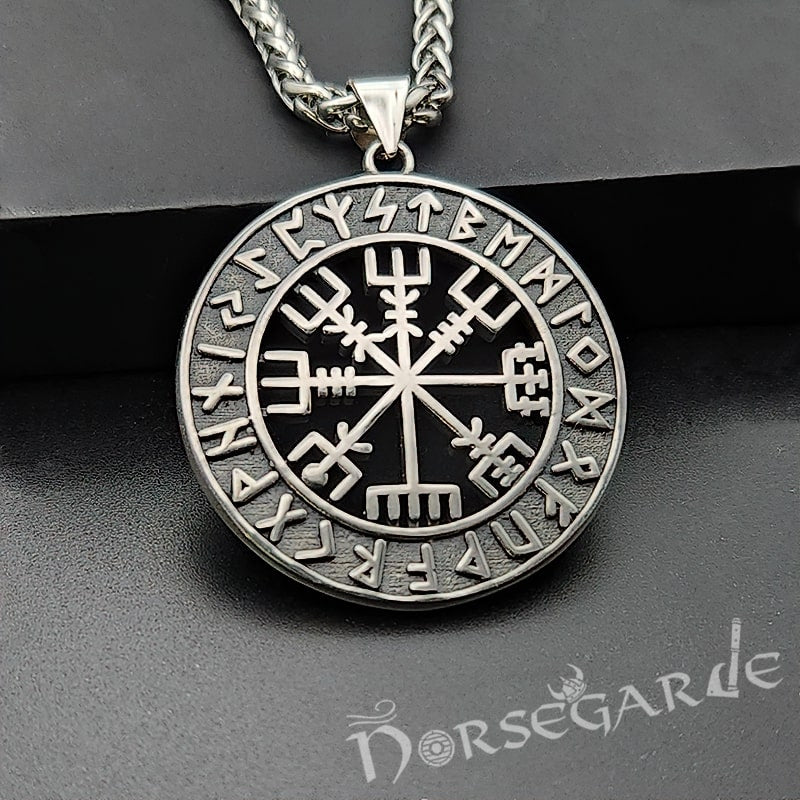 Viking Vegvisir Rune Pendant Silver Amulet with Necklace