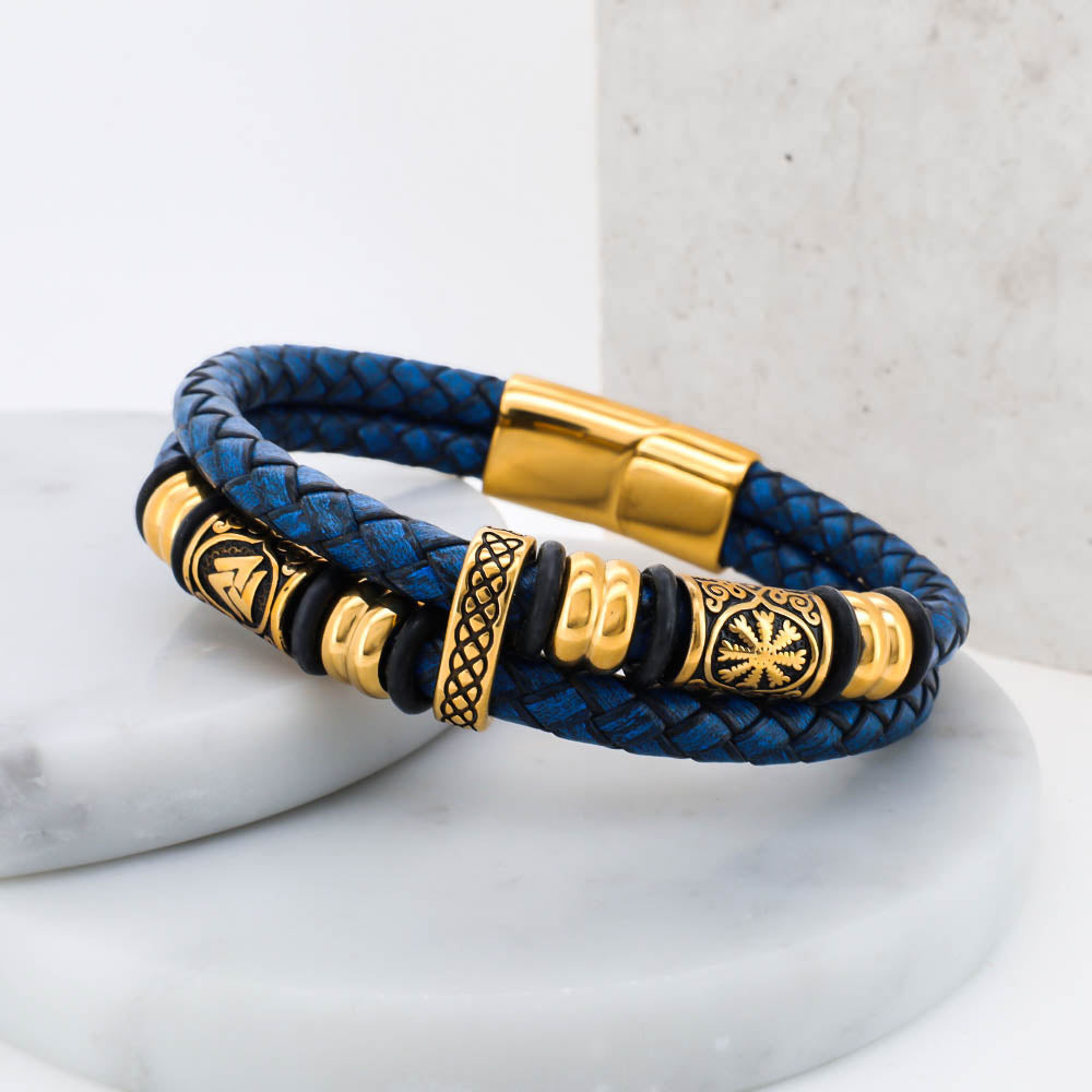 Viking Bead Fjord Blue Leather Bracelet