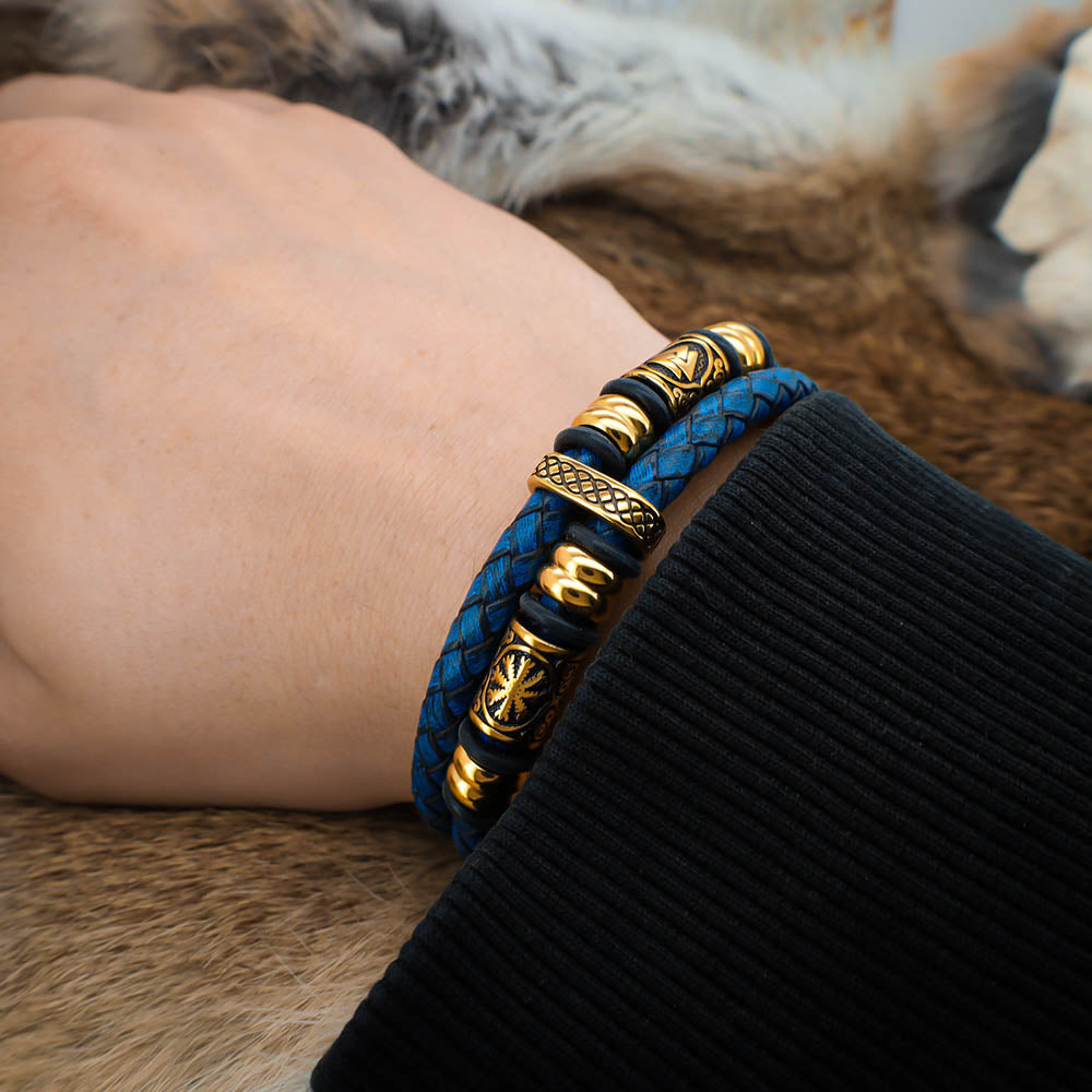 Viking Bead Fjord Blue Leather Bracelet