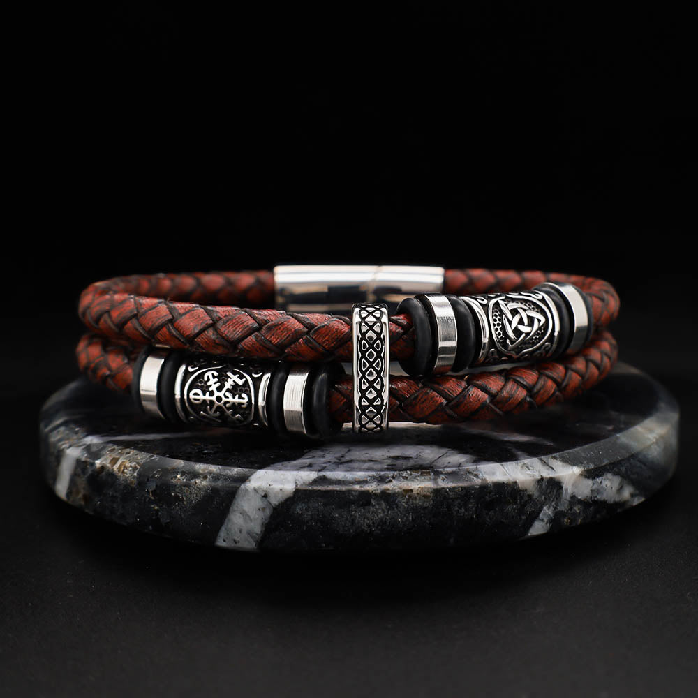 Viking Bead Ravenwood Brown Leather Bracelet