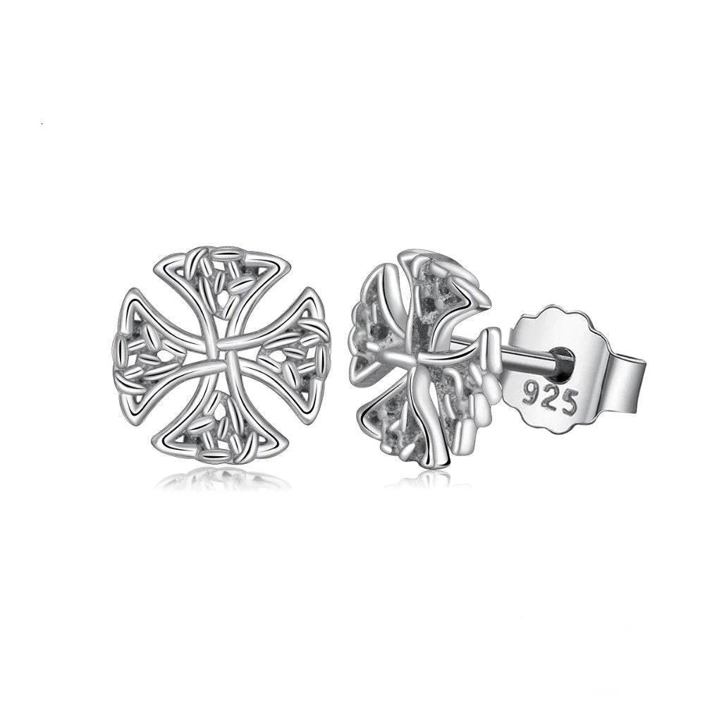 Celtic Cross Stud Earrings - Sterling Silver - Norsegarde