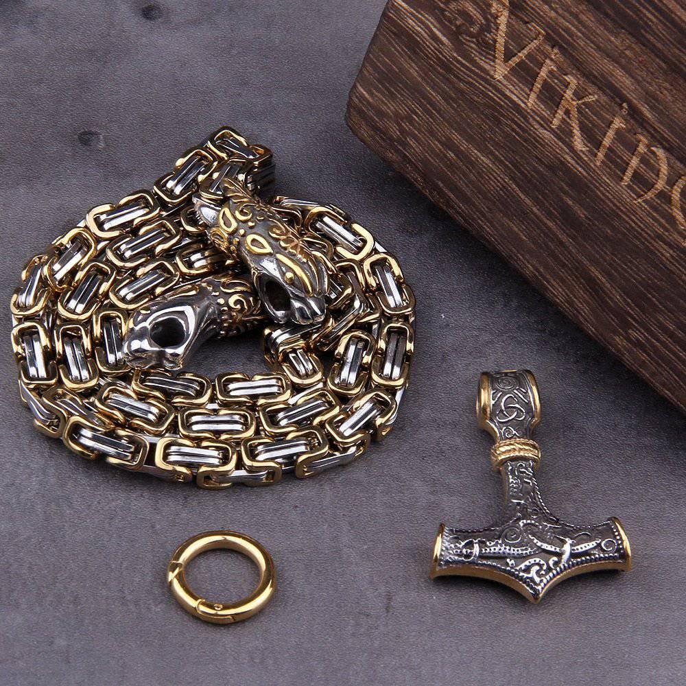 Celtic Wolf's Hoard Bite Ring Heavy Chain - Stainless Steel - Norsegarde
