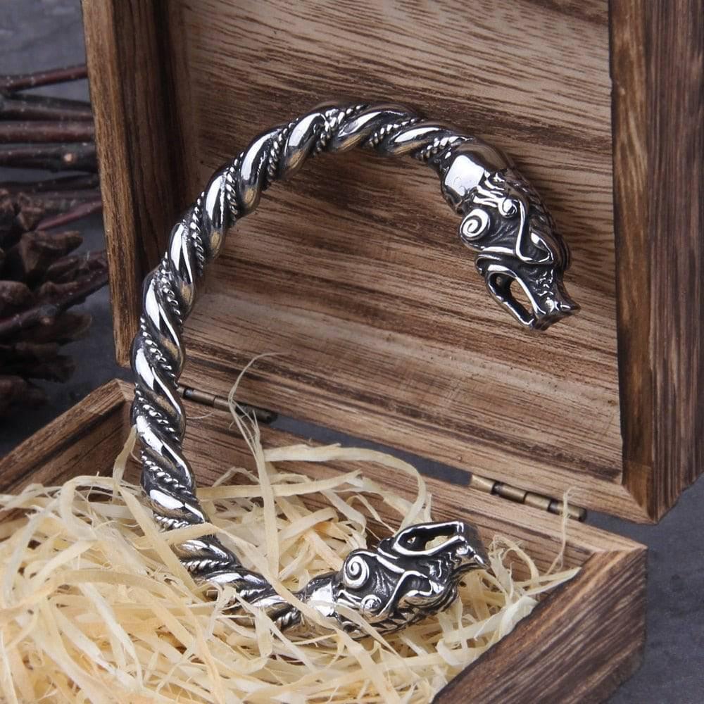 Dragon Head Torc Bracelet - Stainless Steel - Norsegarde