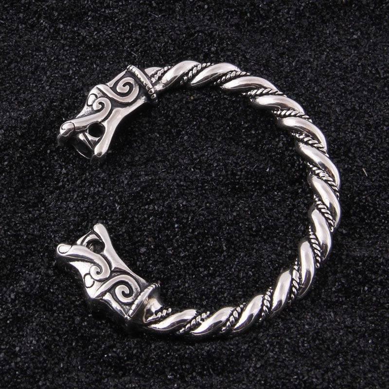 Fenrir Head Torc Bracelet - Sterling Silver - Norsegarde