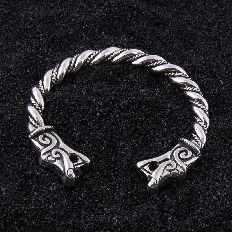 Fenrir Head Torc Bracelet - Sterling Silver - Norsegarde