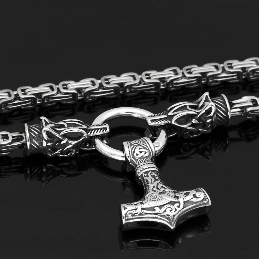 Fenrir's Bite Ring Heavy Chain with Mjölnir - Stainless Steel - Norsegarde