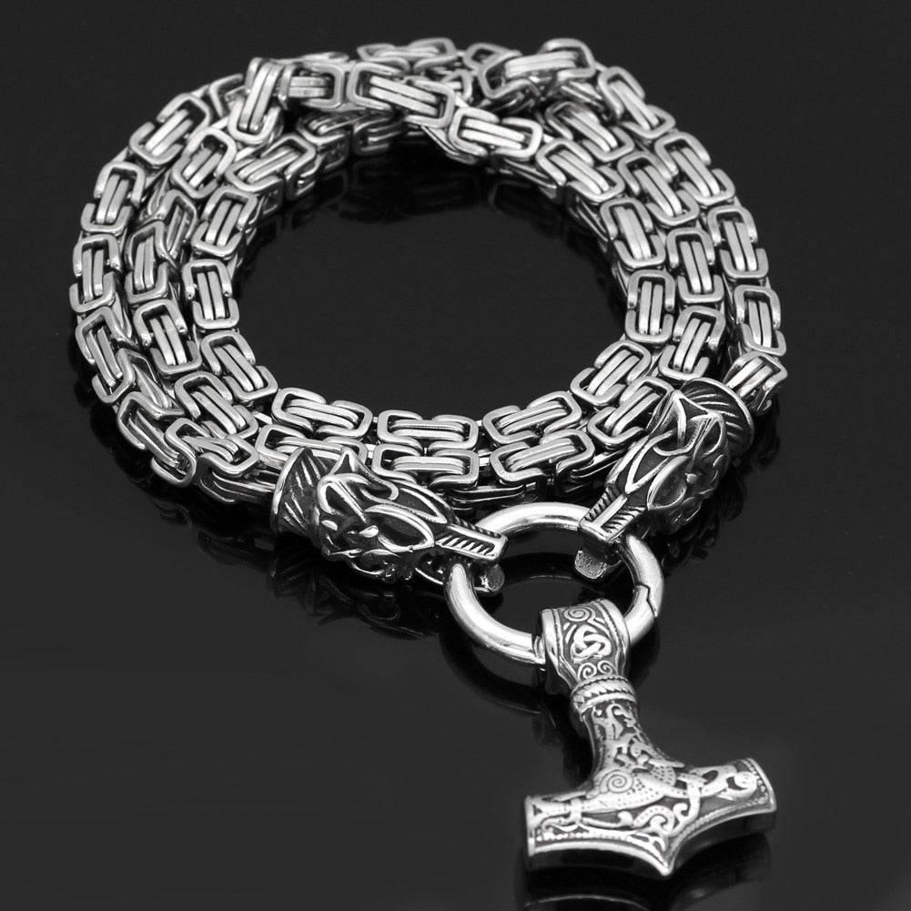 Fenrir's Bite Ring Heavy Chain with Mjölnir - Stainless Steel - Norsegarde