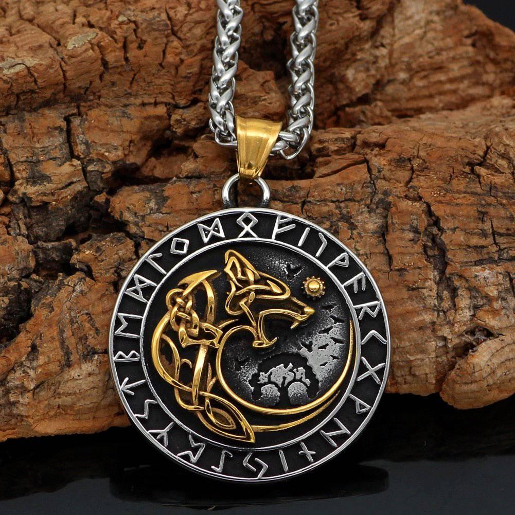 Fenrir Wolf Runic Pendant - Stainless Steel - Norsegarde