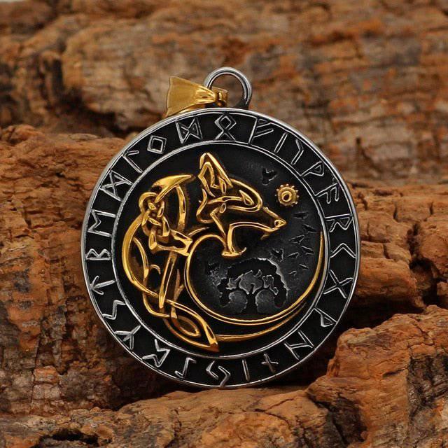 Fenrir Wolf Runic Pendant - Stainless Steel - Norsegarde