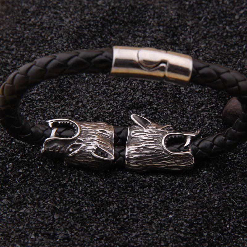 Geri and Freki Braided Leather Bracelet - Norsegarde