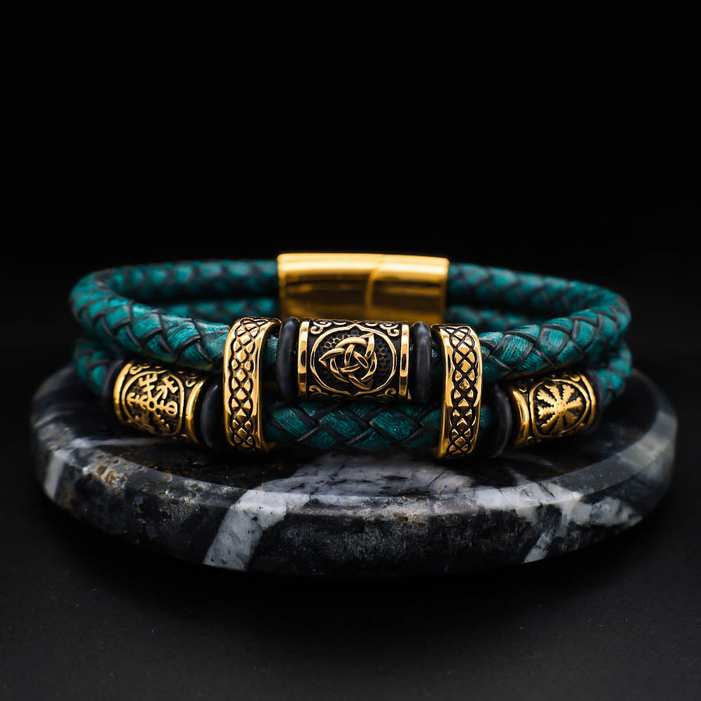Viking Bead Nordic Pine Leather Bracelet