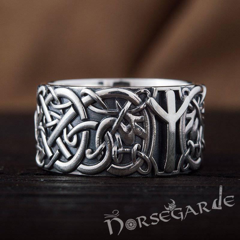 Handcrafted Algiz Rune Urnes Ornament Band - Sterling Silver - Norsegarde