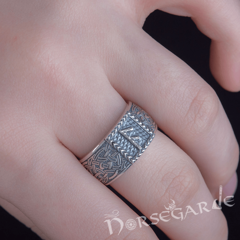 Handcrafted Ansuz Rune Borre Ornament Band - Sterling Silver - Norsegarde