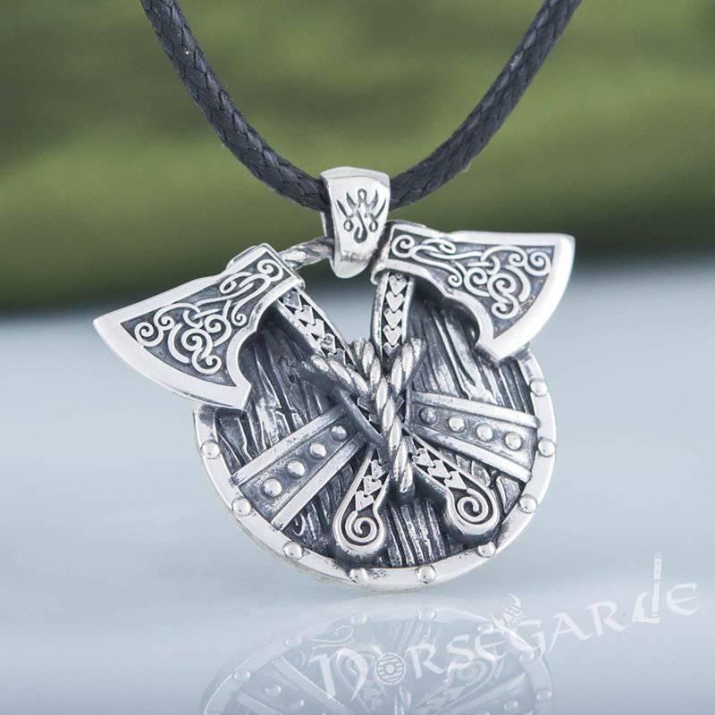 Handcrafted Axes and Shield Pendant - Sterling Silver - Norsegarde