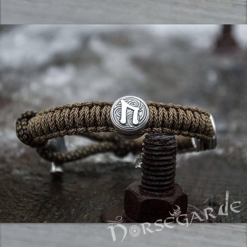 Handcrafted Bark Paracord Bracelet with Mjölnir and Runes - Sterling Silver - Norsegarde