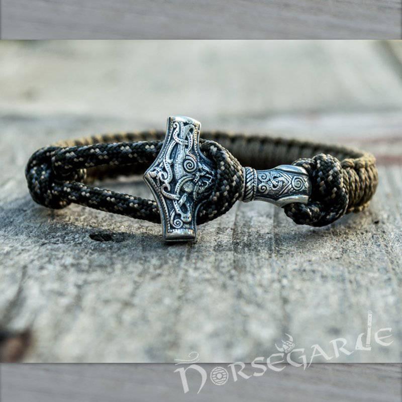 Handcrafted Bark Paracord Bracelet with Mjölnir - Sterling Silver - Norsegarde