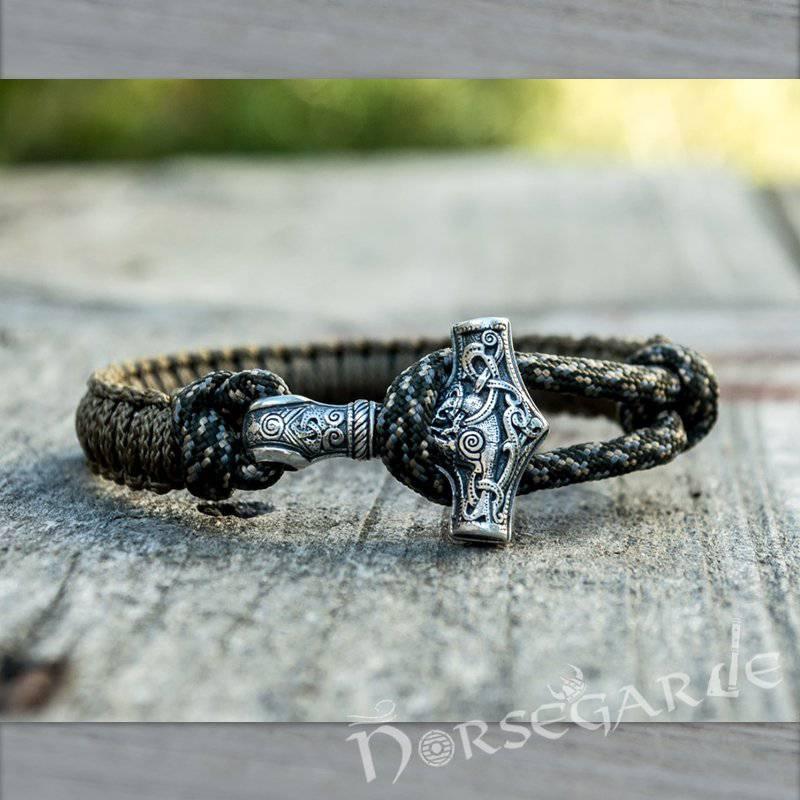 Handcrafted Bark Paracord Bracelet with Mjölnir - Sterling Silver - Norsegarde