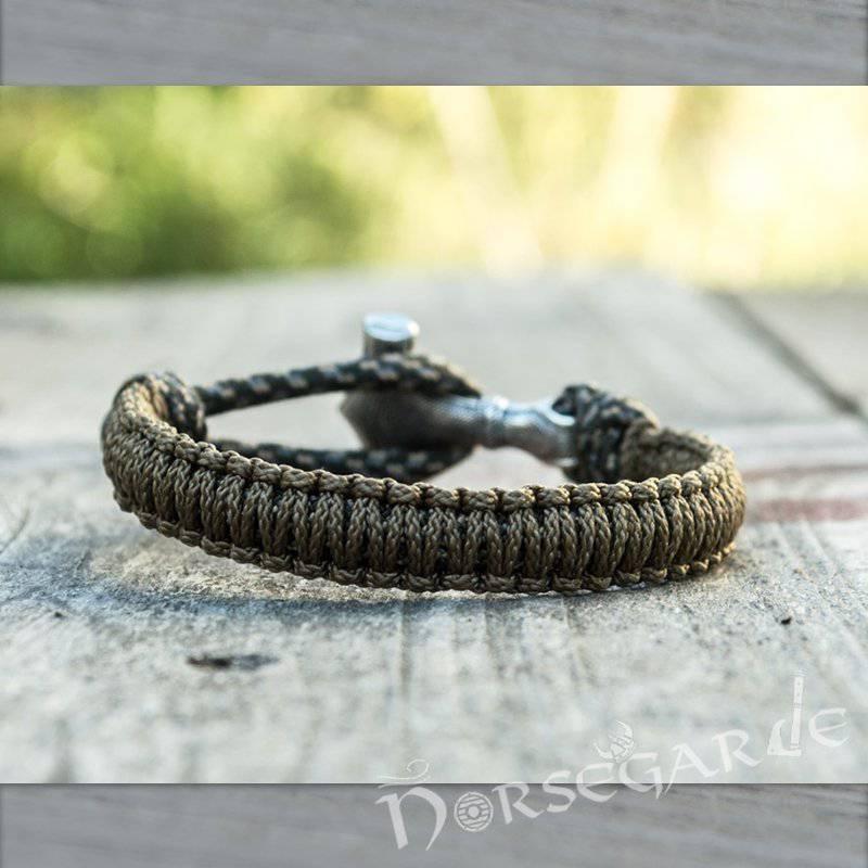 Handcrafted Bark Paracord Bracelet with Mjölnir - Sterling Silver - Norsegarde