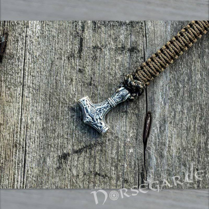 Handcrafted Bark Paracord Bracelet with Mjölnir - Sterling Silver - Norsegarde