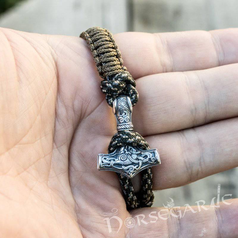 Handcrafted Bark Paracord Bracelet with Mjölnir - Sterling Silver - Norsegarde